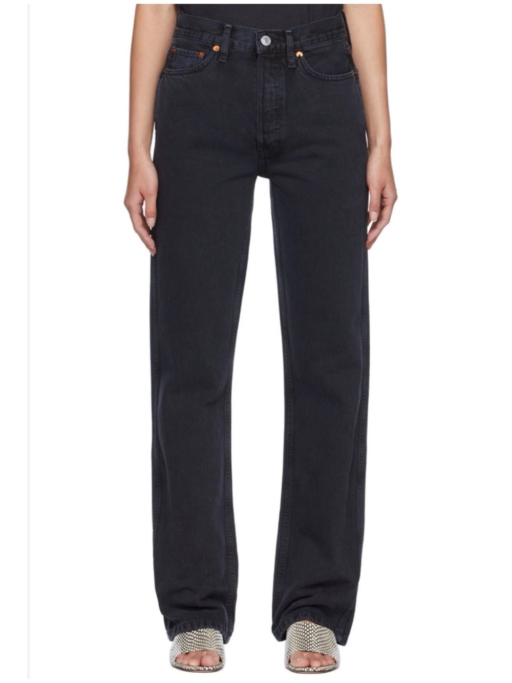 Re/Done Women’s Sz 28 Black 90s High Rise Loose Jeans Cotton Straight Leg